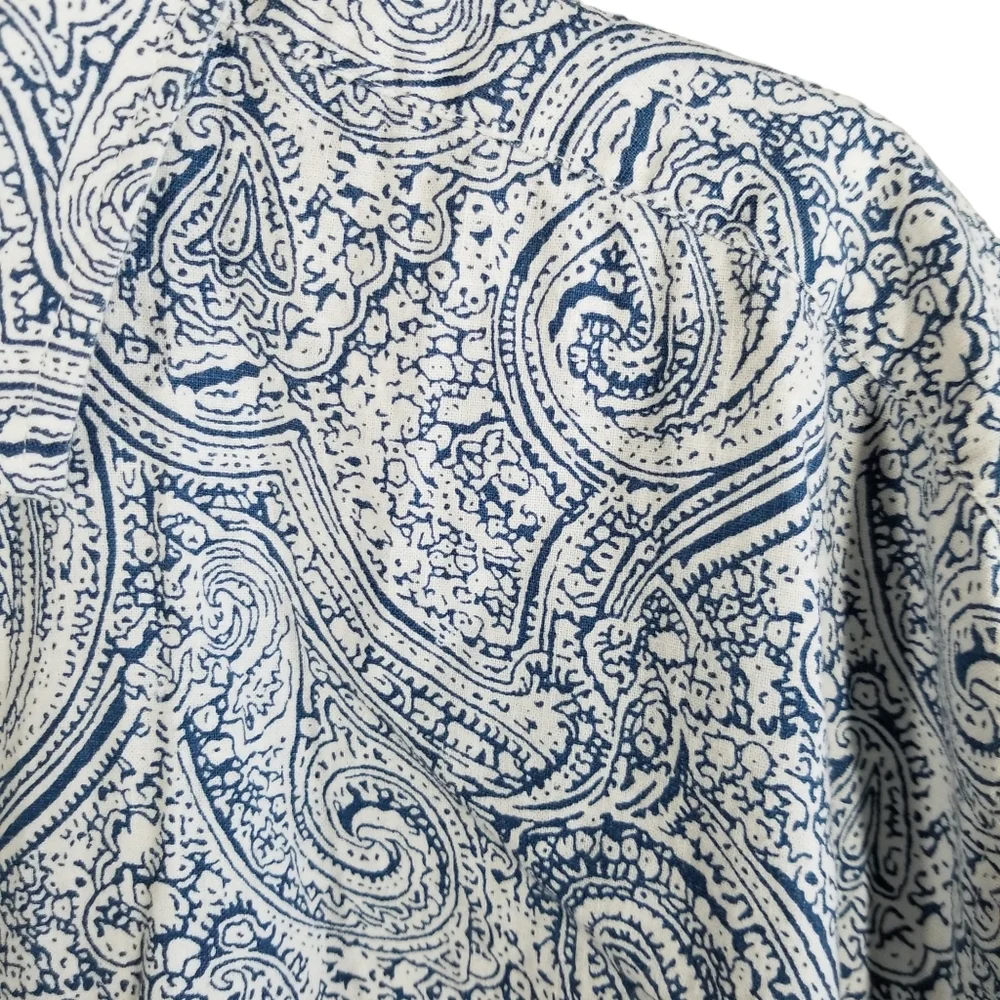 Linea Uomo Mens 2XL Shirt Linen‎ Blend Short Sleeve Button Blue Paisley All Over - Picture 6 of 8